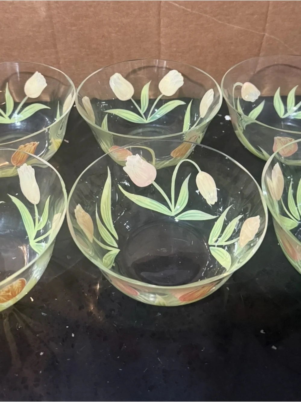 Princess House Hand-Painted Tulip Glass Serving Bowl - Brown/Green
